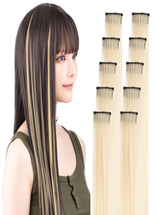 CLASSE(クラッセ) CLASSE 10Pcs Clip in colored hair extensions, 22inches colorful Party Highlights, Heat-resistant, Straight long, for Women Kids Girls, Perfect for Halloween Christmas Cosplay Blonde - Image 2